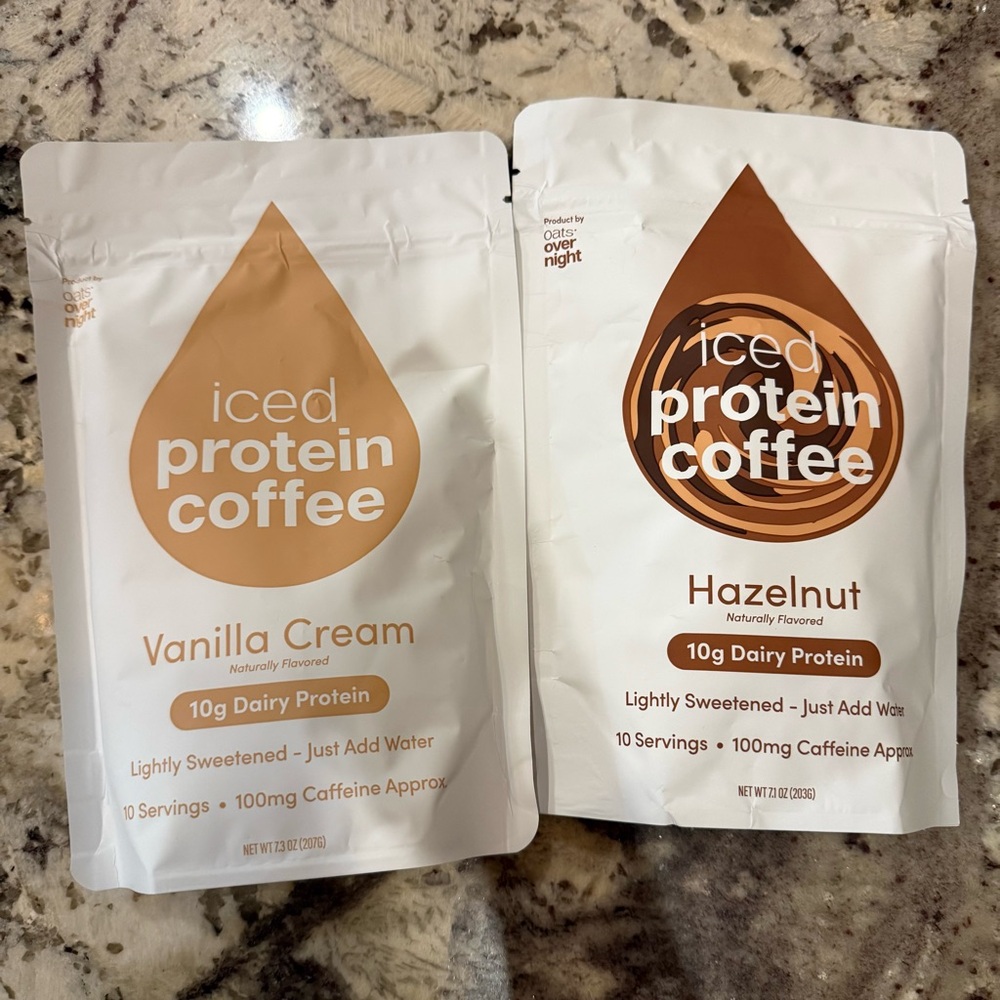 New two bags iced protein coffee vanilla and hazelnut